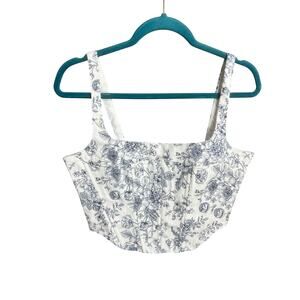Christian Lacroix Floral Print Crop Top Corset White Blue Summer Coquette Sz S